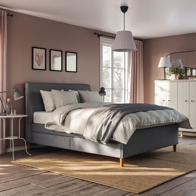 IDANÄS Cama tapizada+almacenaje, Gunnared gris oscuro, Tamaño queen