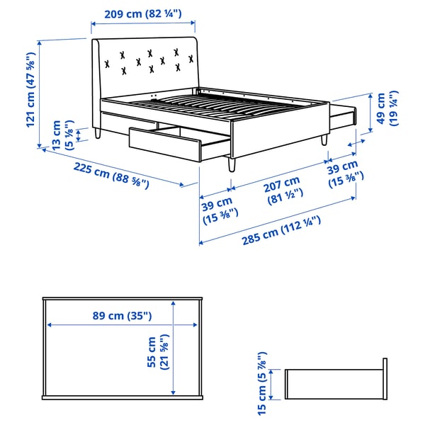 IDANÄS Cama tapizada+almacenaje, Naggen beige, Tamaño King