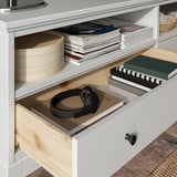 IDANÄS Combinación de almacenaje para TV, vidrio/blanco, 128x15 3/4x83 1/8 "