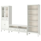 IDANÄS Combinación de almacenaje para TV, vidrio/blanco, 128x15 3/4x83 1/8 "
