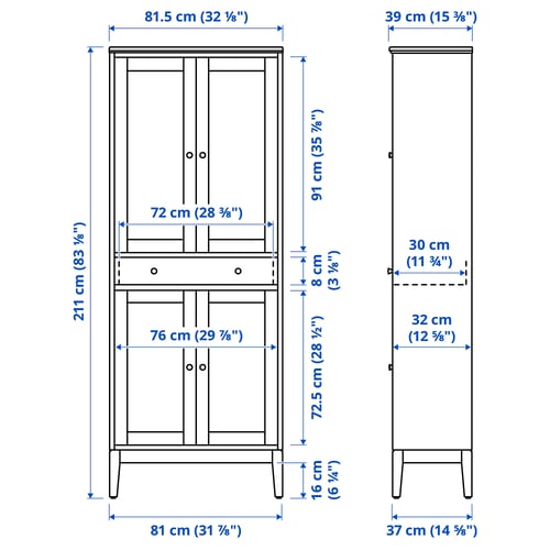 IDANÄS Gabinete alto+puerta vidrio+1 cajón, blanco, 31 7/8x15 3/8x83 1/8 "