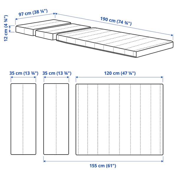 INNERLIG Colchón de resortes cama extensible, 38 1/4x74 3/4 "