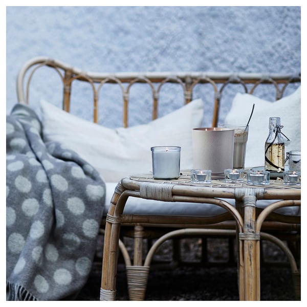 JÄMLIK Vela arom recipiente cerámica+tapa, Vainilla/beige claro, 60 hr