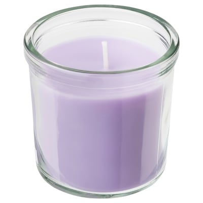 JÄMNMOD Vela aromática recipiente de vidrio, Guisantes de olor/morado, 20 hr