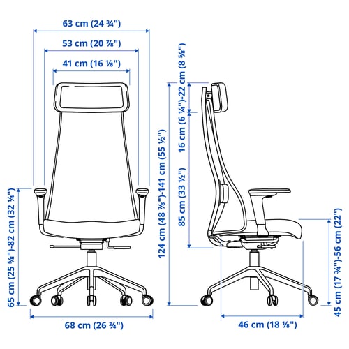 JÄRVFJÄLLET Silla de trabajo con reposabrazos, Grann blanco