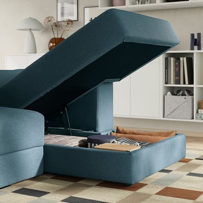 JÄTTEBO Módulo seccional, 7 plazas, con chaise longue, drcha con reposacabezas/Axvall azul grisáceo oscuro