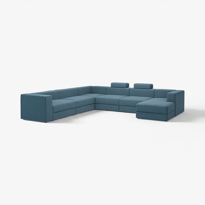 JÄTTEBO Módulo seccional, 7 plazas, con chaise longue, drcha con reposacabezas/Axvall azul grisáceo oscuro