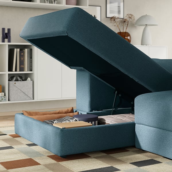 JÄTTEBO Sofá 3.5 plazas+chaise longue, Axvall azul grisáceo oscuro