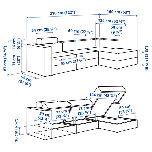 JÄTTEBO Sofá modular 4 plazas+chaise longue, derecha con reposacabezas/Johanneshov verde oscuro