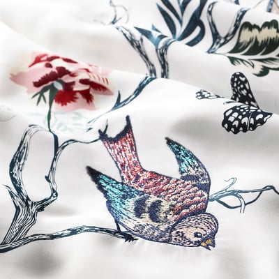 JÄTTELILJA Funda nórdica+funda(s) de almohada, blanco/diseño floral, Tamaño King