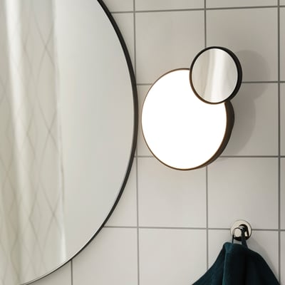 KABOMBA Lámpara pared LED+espejo, regulable mate/negro, 8 "