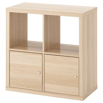 KALLAX Estantería, +2 puertas/efecto de roble teñido en blanco, 30 1/8x30 1/8 "