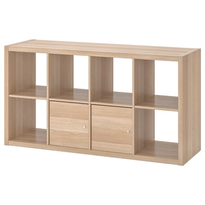 KALLAX Estantería, +2 puertas/efecto de roble teñido en blanco, 30 1/8x57 5/8 "