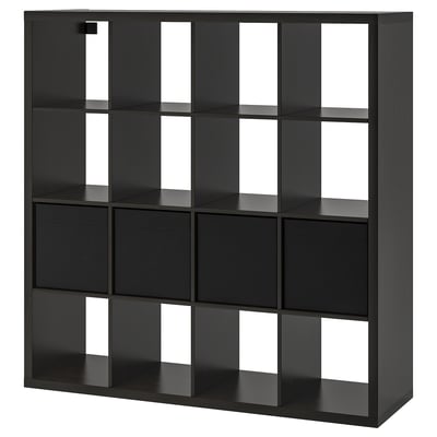 KALLAX Estantería+4 accesorios, negro-marrón, 57 7/8x57 5/8 "