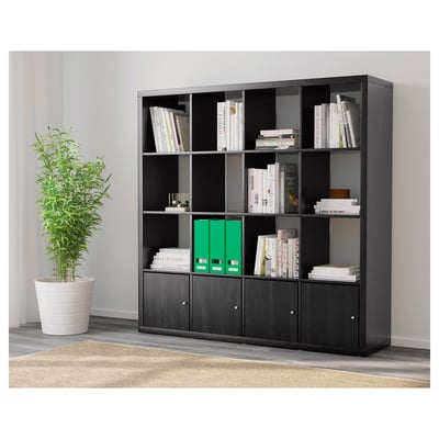 KALLAX Estantería, +4 puertas/negro-marrón, 57 7/8x57 5/8 "
