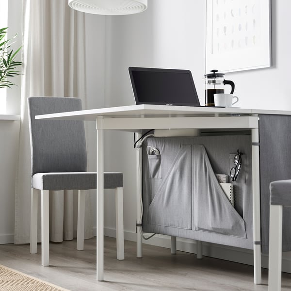 KALLHÄLL Mesa plegable+almacenaje, blanco/gris claro, 13/35/57 1/8x38 5/8 "