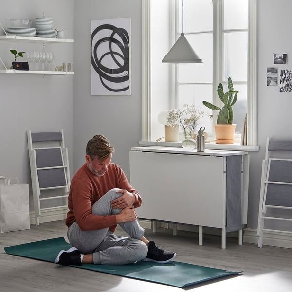 KALLHÄLL Mesa plegable+almacenaje, blanco/gris claro, 13/35/57 1/8x38 5/8 "
