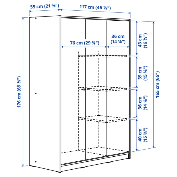 KLEPPSTAD Armario+3 puertas, blanco, 46 1/8x69 1/4 "