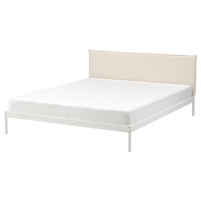 KLEPPSTAD Base de cama, blanco/Vissle beige, Tamaño full/doble