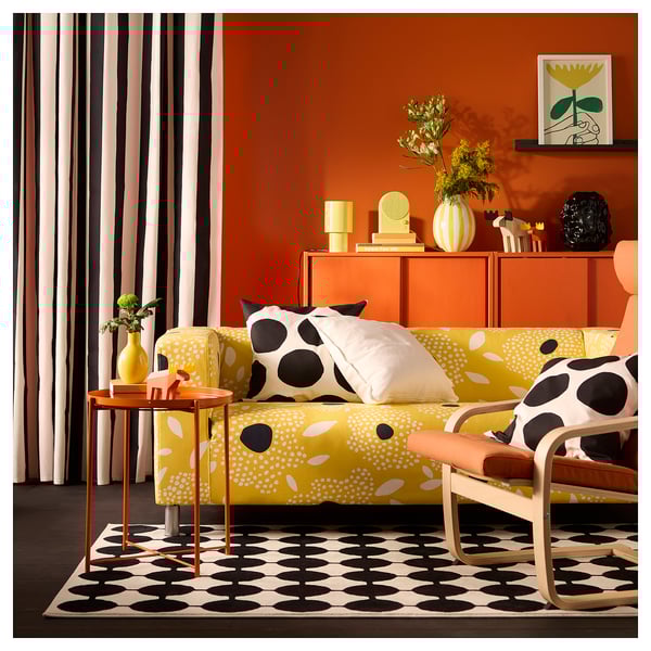 KLIPPAN Funda para sofá de 2 plazas, Tingetorp amarillo/blanco/motivo floral