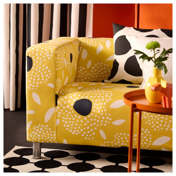 KLIPPAN Sofá de 2 plazas, Tingetorp amarillo/blanco/motivo floral