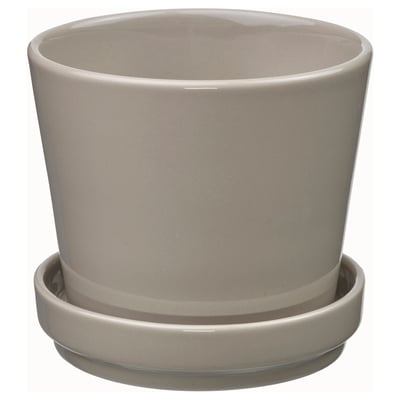 KLOTLÖNN Maceta con plato, interior/exterior/gris/beige, 3 ½ "