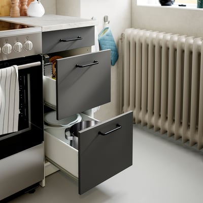 KNOXHULT Gabinete bajo+cajones, gris oscuro, 15x24x36 "