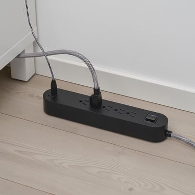 KOPPLA Enchufe 5+2puertos USB, negro/blanco/textil, 118 "