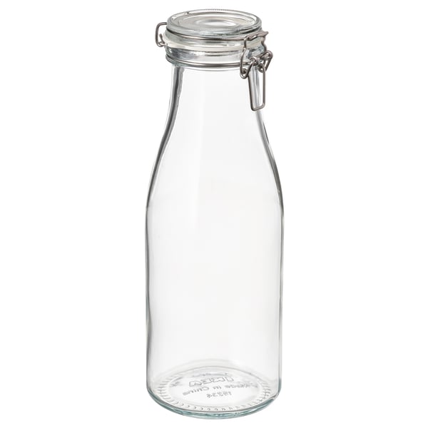 KORKEN Bote forma de botella+tapa, vidrio transparente, 47 oz