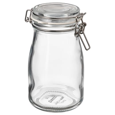 KORKEN Bote forma de botella+tapa, vidrio transparente, 14 oz