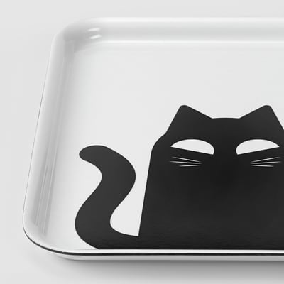 KUSTFYR Bandeja, blanco/gato negro, 8x11 "