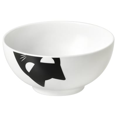 KUSTFYR Tazón para servir, blanco/gato negro, 5 "