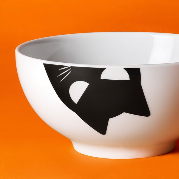 KUSTFYR Tazón para servir, blanco/gato negro, 5 "