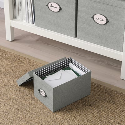 KVARNVIK Caja de almacenamiento+tapa, gris, 7x9 ¾x6 "