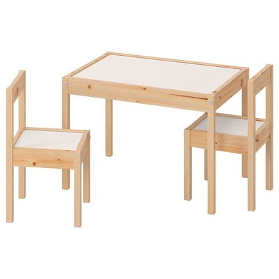 LÄTT Mesa para niños con 2 sillas, blanco/pino