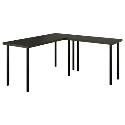 LAGKAPTEN / LINNMON Escritorio en forma de L, negro-marrón/negro, 55 1/8x63 "