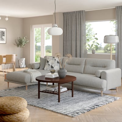 LÅNGARYD Sofá+chaise longue, izquierda, Lejde gris claro/madera