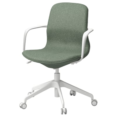 LÅNGFJÄLL Silla reuniones con reposabrazos, Gunnared verde-gris/blanco