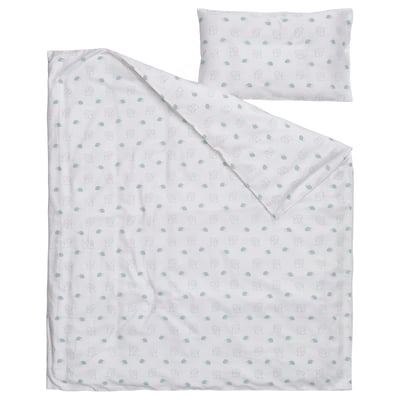 LEN Funda nórdica+funda almohada cuna, blanco azul/estampado de ardillas+erizos, 43 1/4x49 1/4/13 3/4x21 5/8 "