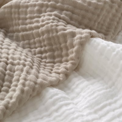 LEN Sábana ajustable para cuna, blanco beige/muselina, 27 1/2x52 "