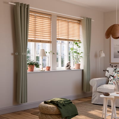 LENDA Cortinas con tiras, 1 par, gris verdoso claro/con ojales, 55x84 "