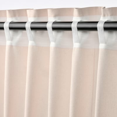 LENDA Cortinas con tiras, 1 par, rosado claro/+cinta de fruncir, 55x98 "