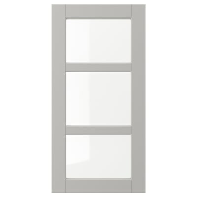 LERHYTTAN Puerta de vidrio, gris claro, 15x30 "