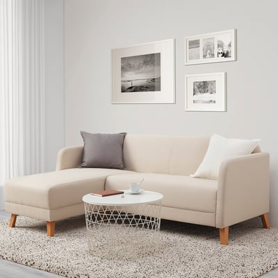 LINANÄS Sofá, +chaise longue/Vissle beige