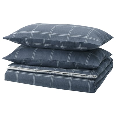 LINDDVÄRGMAL Funda nórdica+funda(s) de almohada, azul/a cuadros, Tamaño King