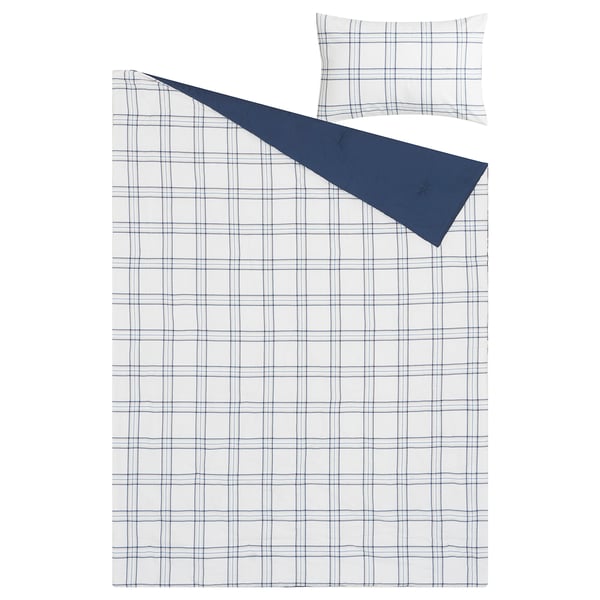 LINSNÄRJA Juego de edredón, azul/blanco, Twin/Twin extra largo