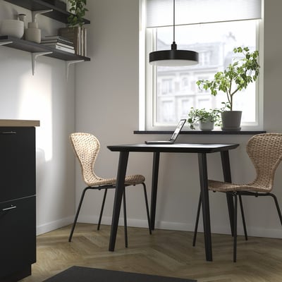 LISABO / ÄLVSTA Mesa y 2 sillas, negro/ratán negro, 34 5/8x30 3/4 "