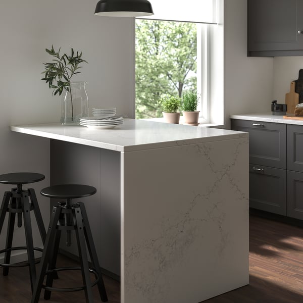 LOCKEBO Barra de cocina personalizada, blanco efecto mármol alegre/compuesto de vidrio, 1 1/8 "
