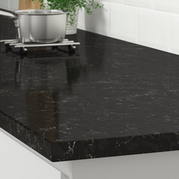 LOCKEBO Barra de cocina personalizada, negro efecto de mármol/compuesto de vidrio, 1 1/8 "