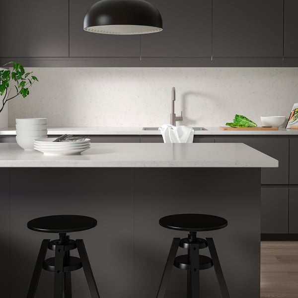 LOCKEBO Encimera de cocina personalizada, blanco efecto de mármol/compuesto de vidrio, 1 1/8 "